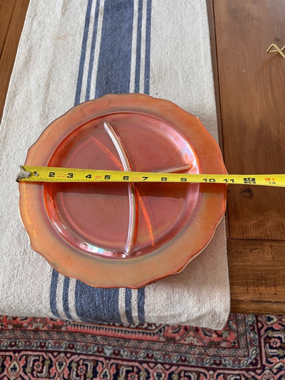 4 Vtg Federal Normandie Marigold Sunburst Carnival Glass Divided Dinner Plates - Picture 8 of 10